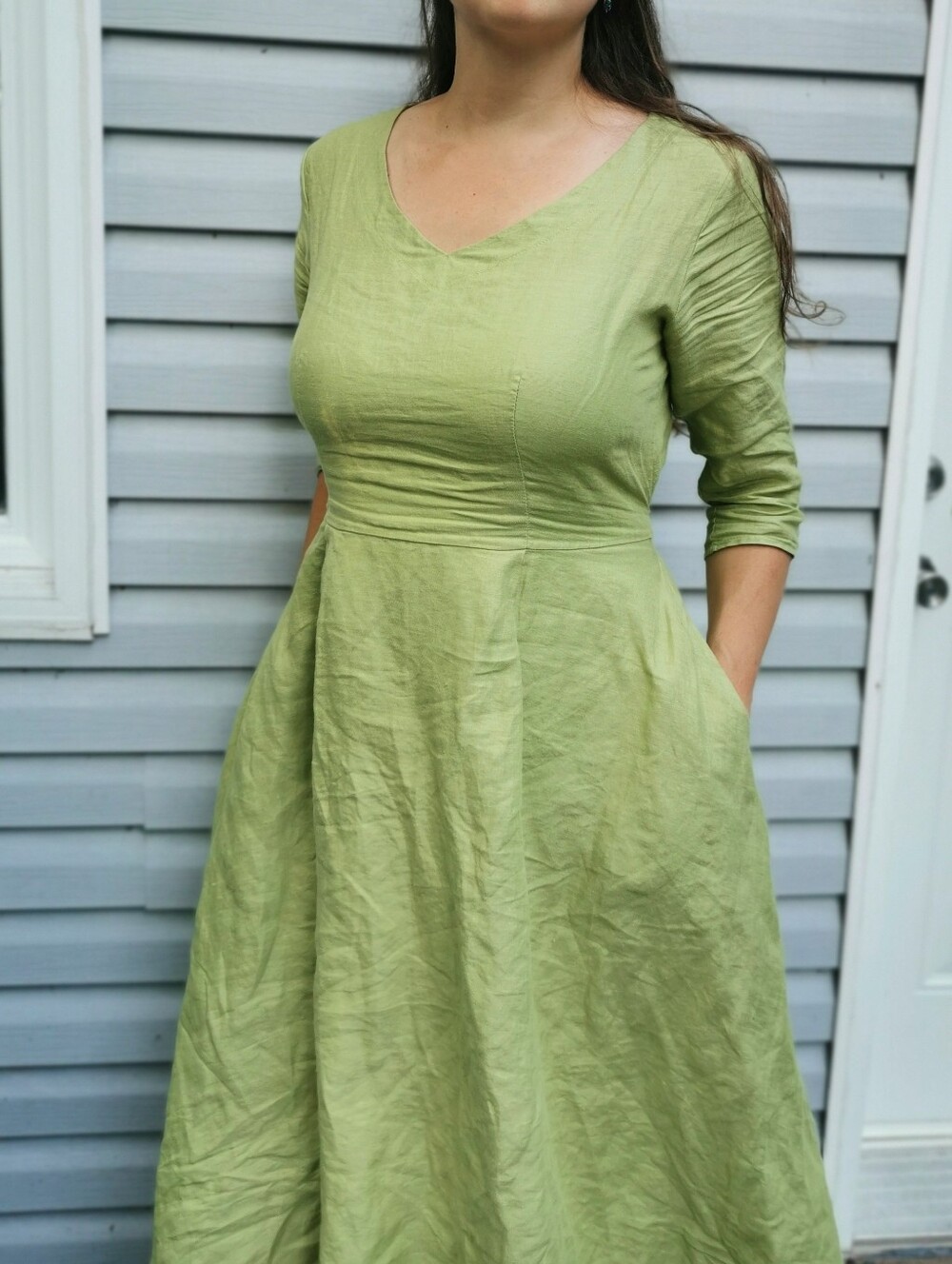 Light Green Linen Dress - Flared
